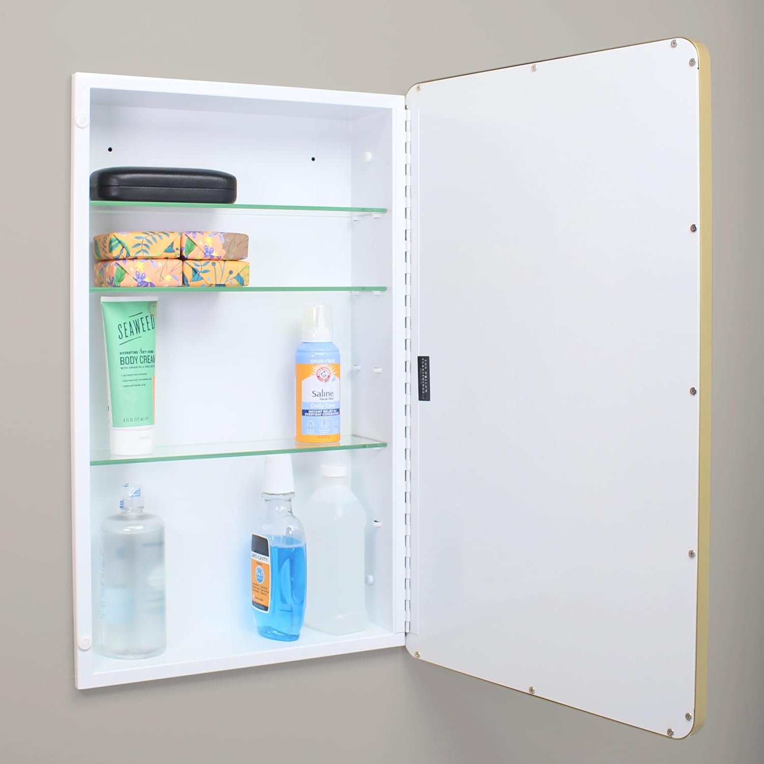 16×20 Austin Farmhouse Metal Framed Rounded Rectangle Recessed Bathroom Medicine Cabinet, Beveled Mirror, 14×18 in-Wall Opening, powder-coated Steel, Glass Shelves, Magnet Close, Brushed Nickel - Image 26