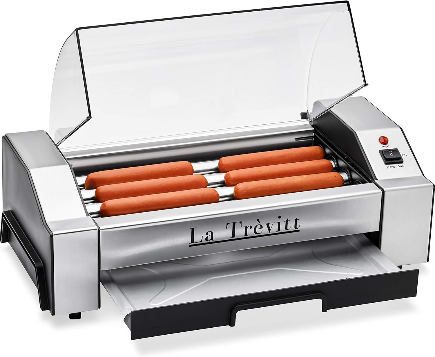 La Trevitt Hot Dog Roller- Sausage Grill Cooker Machine- 6 Hot Dog Capacity – Commercial and Household Hot Dog Machine for Family Use