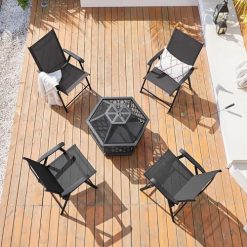 Alternative view of Yaheetech Patio Dining Chairs Set of 4 with Armrests, Outdoor Folding Chairs with Metal Frame and Backrest for Lawn, Garden, Yard and Poolside, Black