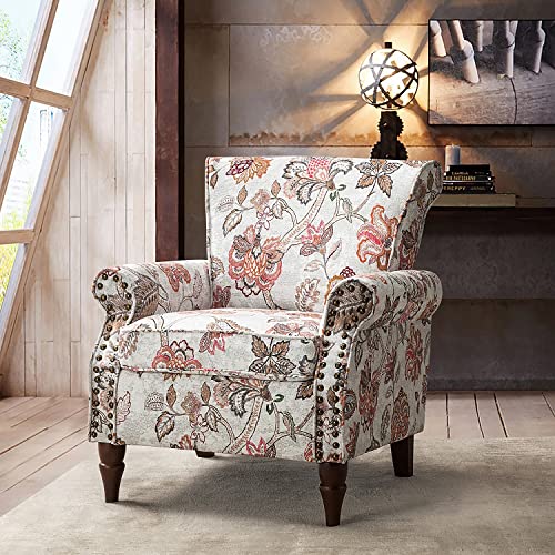 HULALA HOME Modern Wingback Accent Chair with Wood Legs & Removable Cushion, Comfy Upholstered Armchair with Nailhead Trim, Floral Pattern Single Sofa Chair for Living Room Bedroom, Blue - Image 12