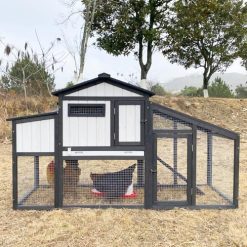 Alternative view of Chicken Coop and Run, Two Story Rabbit Hutch Indoor Outdoor, Wooden Hen House with Nesting Box Rabbit Cage, Ramp, Deep No Leak Pull Out Tray, for Chick, Bunny(Black)