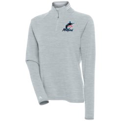Women’s Antigua  Heather Gray Miami Marlins Milo Raglan Quarter-Zip Pullover Top