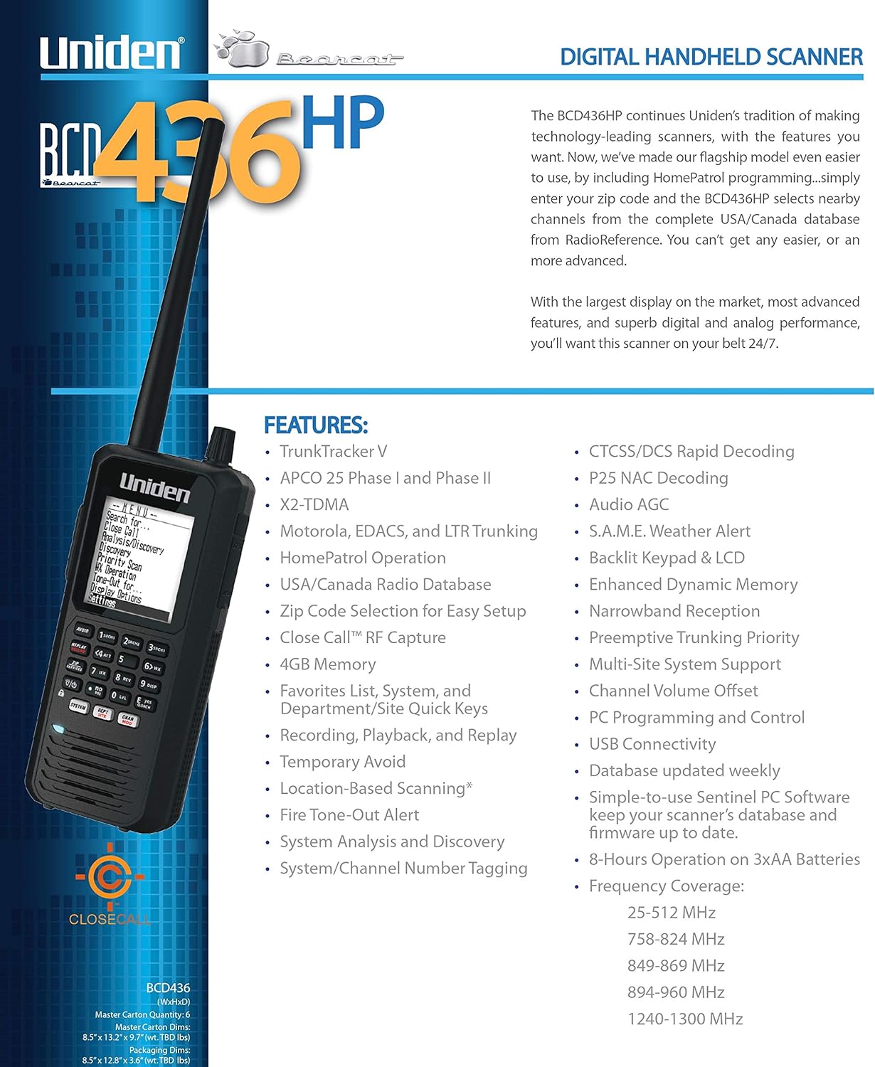 Uniden BCD436HP HomePatrol Series Digital Handheld Scanner. TrunkTracker V, Simple Programming, S.A.M.E. Emergency/Weather Alert, Covers USA and Canada - Image 3