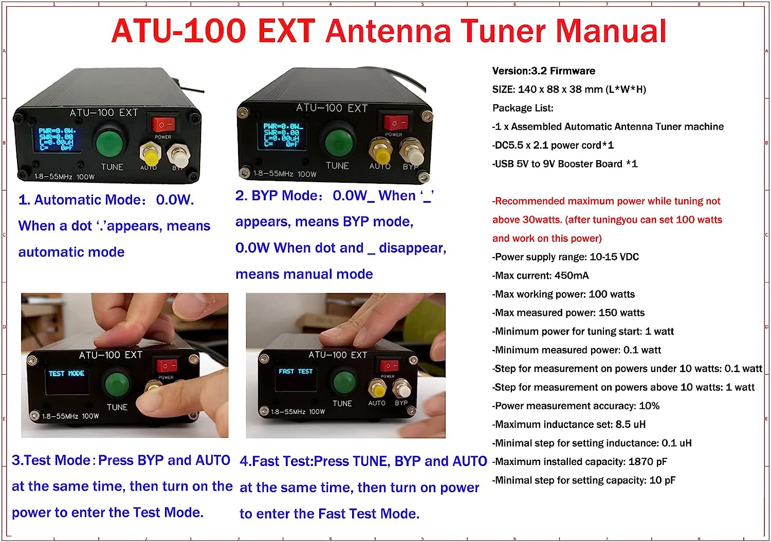 Malahit Antenna Tuner ATU-100 EXT 1.8-50MHz atu100 by N7DDC 7×7 0.96 Inch OLED 3.2 Firmware Programmed with Housing Assembled Machine with USB Cable??No Battery?? - Image 5