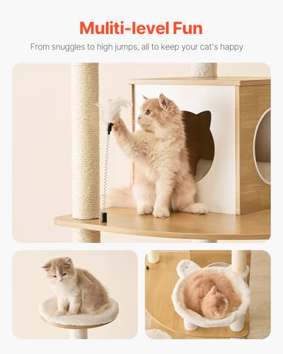 VEVOR Large Cat Tree with Litter Box Enclosure, 55.12 inches Tall, 2-in-1 Cat Tower, Multi-Level Cat Condo Furniture with Perches, Sisal Scratching Posts, Hammock, Big Kittens House for Indoor Cats - Image 14