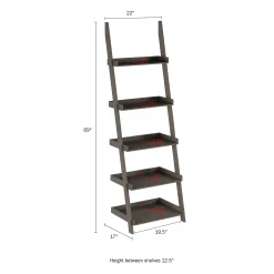 Alternative view of Ladder Bookshelf- 5 Tier Leaning Decorative Shelves for Display-Slate Gray Shelf Stand-Living Room Bathroom & Kitchen Shelving by Lavish Home