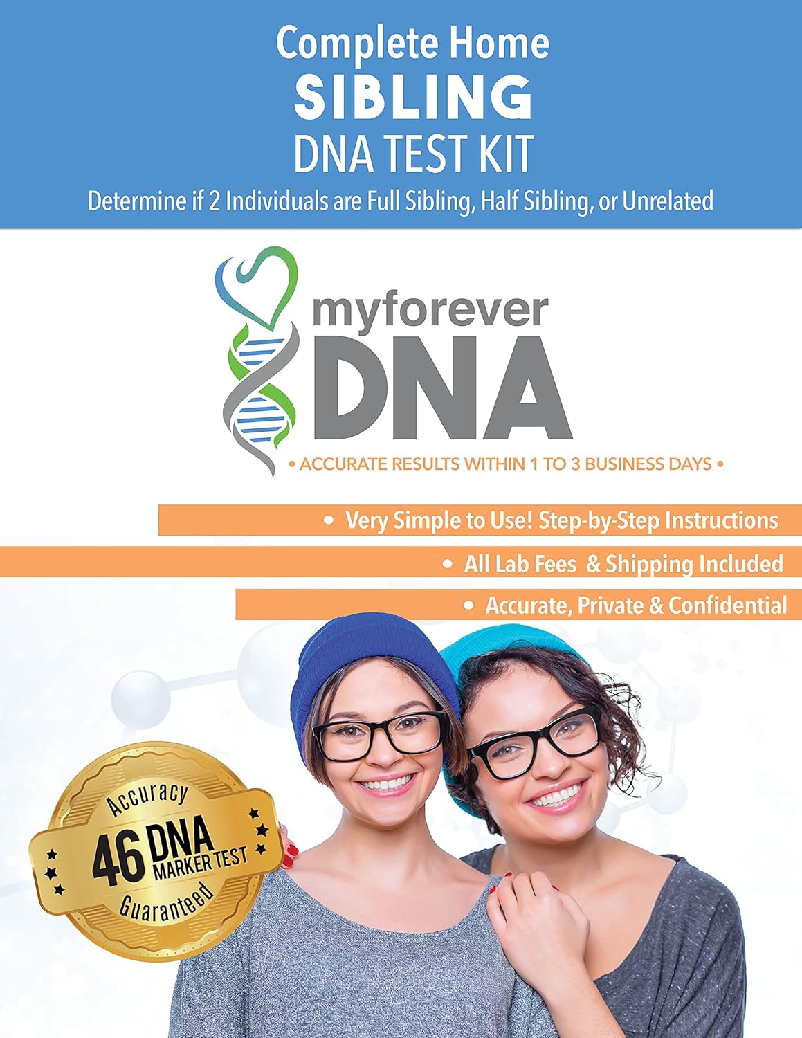 My Forever DNA – Sibling DNA Test KIT Includes All Lab Fees & Shipping to Lab 46 (Genetic) DNA Marker Test Accurate & Confidential