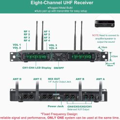 Alternative view of Wireless Microphone System, Phenyx Pro 8-Channel UHF Cordless Mic Set with Eight Handheld Mics, Fixed Frequency, All Metal Build, Long Range 260ft, Ideal for Karaoke,Church,Events (PTU-4000A)
