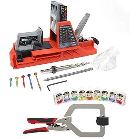 Armor Tool Auto Pocket Hole Jig w/ 750 Piece Assorted Screw Set u0026 3 inch Auto Adjust Multi Purpose Clamp