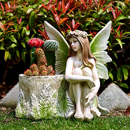 Fairy Planter Flower Pots, Girl Succulent Plant Pot Garden Figurine Outdoor for Patio Lawn Yard Decoration, Hand Painted Resin Figurines, 11.2 inch H
