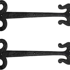 Renovators Supply Manufacturing Black Wrought Iron Door Strap Hinge 18 Long Antique Fleur De Lis Style Rust Resistant Flush Mount Door Hinges for Cabinet Or Barn Doors with Hardware Pack of 2