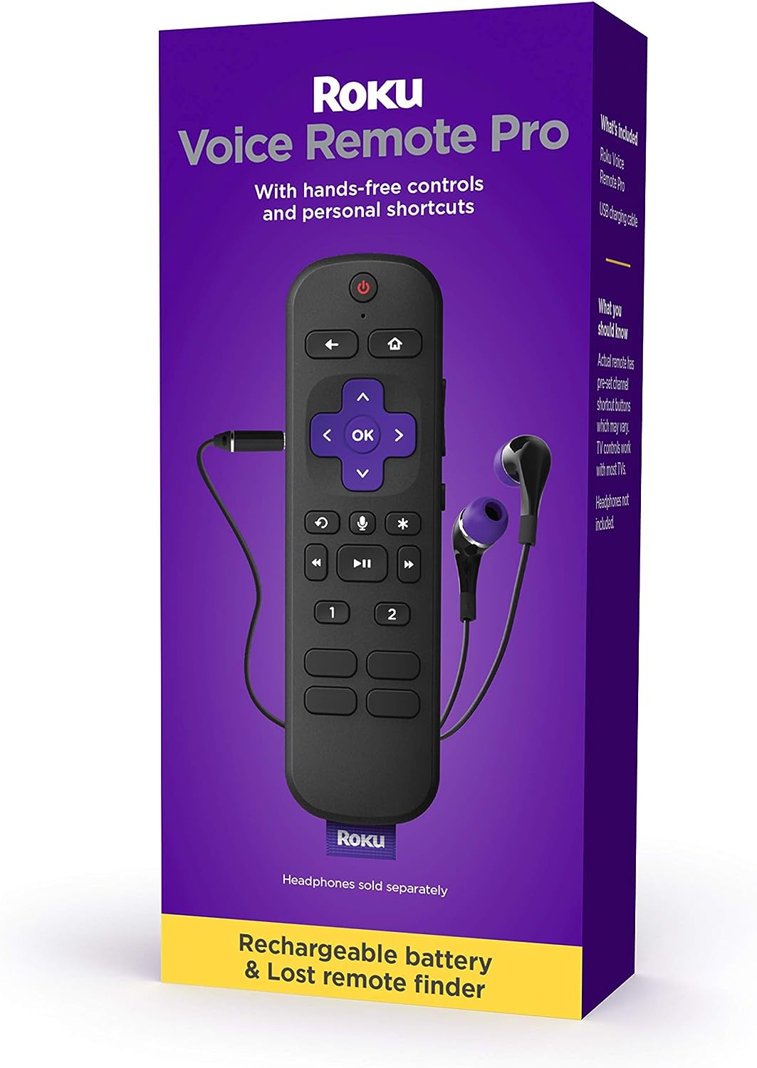 Roku Voice Remote Pro | Rechargeable voice remote with TV controls, lost remote finder, private listening, hands-free voice controls & personal shortcut buttons for Roku players Roku TV, & Roku audio