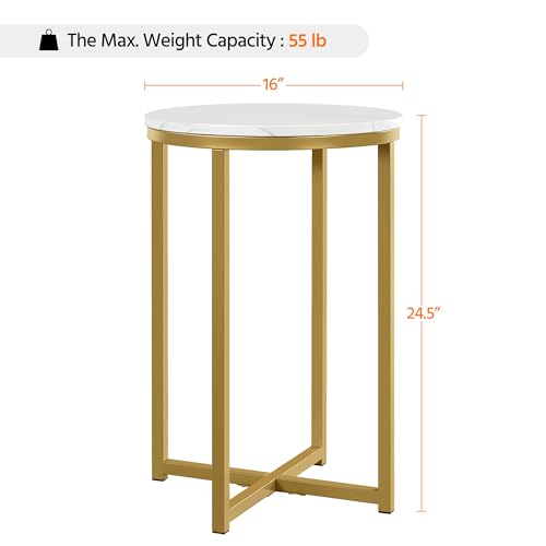 Yaheetech Faux Marble Side Table, 16in End Table Modern Accent Sofa Table w/X-Based, Round Tabletop, Sturdy Metal Legs for Living Room, Black - Image 4