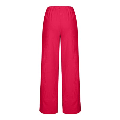 Women’s Cotton Linen Casual Summer Harem Pants Solid Color Loose Wide Leg Pant Comfortable Sweatpants with Pocket - Image 3