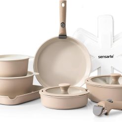 Alternative view of SENSARTE 17 Piece Ceramic Pots and Pans Set, Nonstick Detachable Handle Cookware, Induction Kitchen Cookware Set with Removable Handle, Dishwasher ?? Oven Safe (Gray)
