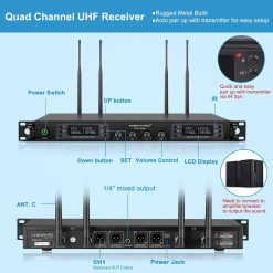 Alternative view of Wireless Microphone System, Phenyx Pro Quad Channel Cordless Mic Set with Metal Handheld Mics, 4×40 Channels, Auto Scan, Long Distance 328ft, Ideal for DJ, Church, Outdoor Events (PTU-7000A)