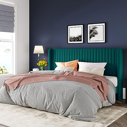 Allewie Queen Size Velvet Bed Frame/Vertical Channel Tufted Wingback Headboard/Upholstered Platform Bed/Strong Wooden Slats/No Box Spring Needed/Easy Assembly/Black - Image 20