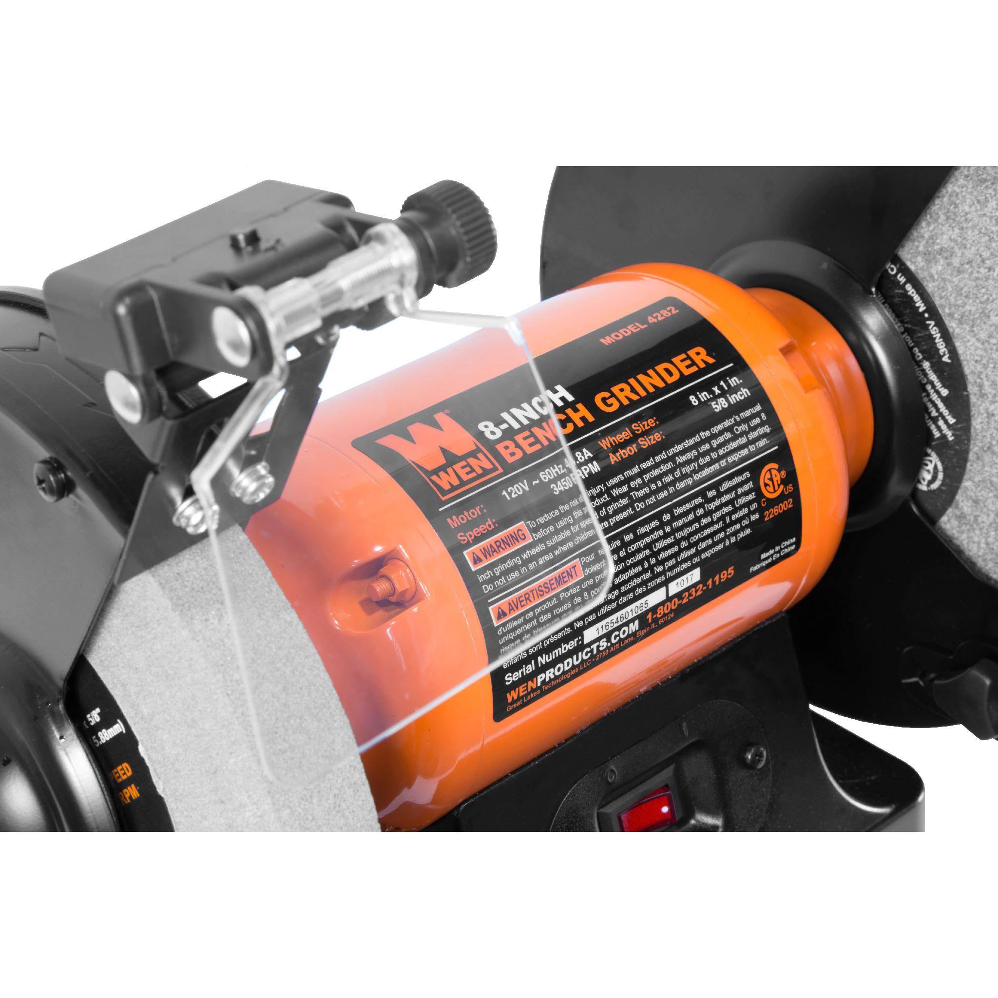 Wen 4282 4.8-Amp 8×22 Bench Grinder with LED Work Lights and Quenching Tray - Image 2