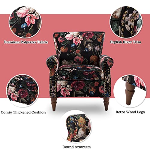 HULALA HOME Modern Wingback Accent Chair with Wood Legs & Removable Cushion, Comfy Upholstered Armchair with Nailhead Trim, Floral Pattern Single Sofa Chair for Living Room Bedroom, Blue - Image 39