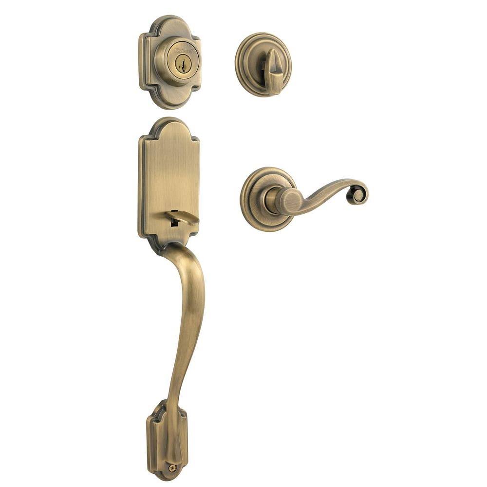Kwikset Arlington Single Cylinder Handleset Lido Lever SmartKey Antique Brass