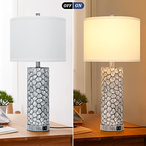 Brightever Table Lamp for Living Room – Touch Lamps Set of 2 with Dual USB Charging Ports, 3-Way Dimmable Farmhouse Lamps for Nightstands, Rustic Bedside Lamp for End Tables, 2 A19 LED Bulbs Included - Image 3