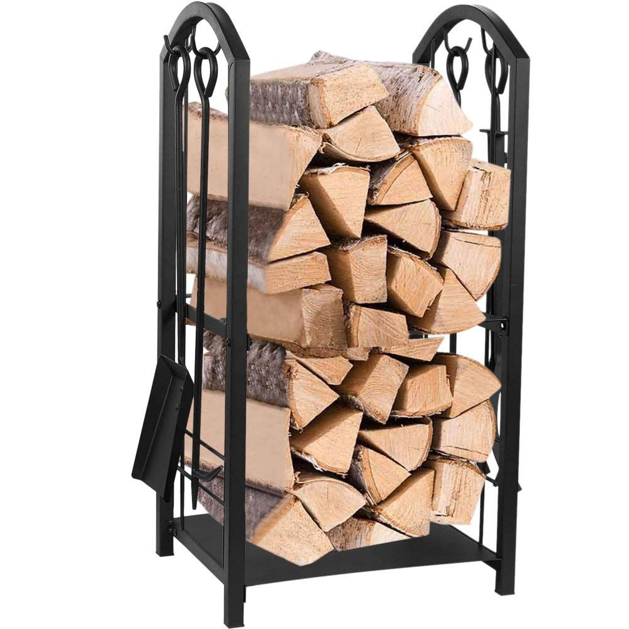 Juvale Firewood Rack with 4 Fireplace Tools – Fireplace Log Holder for Indoor An