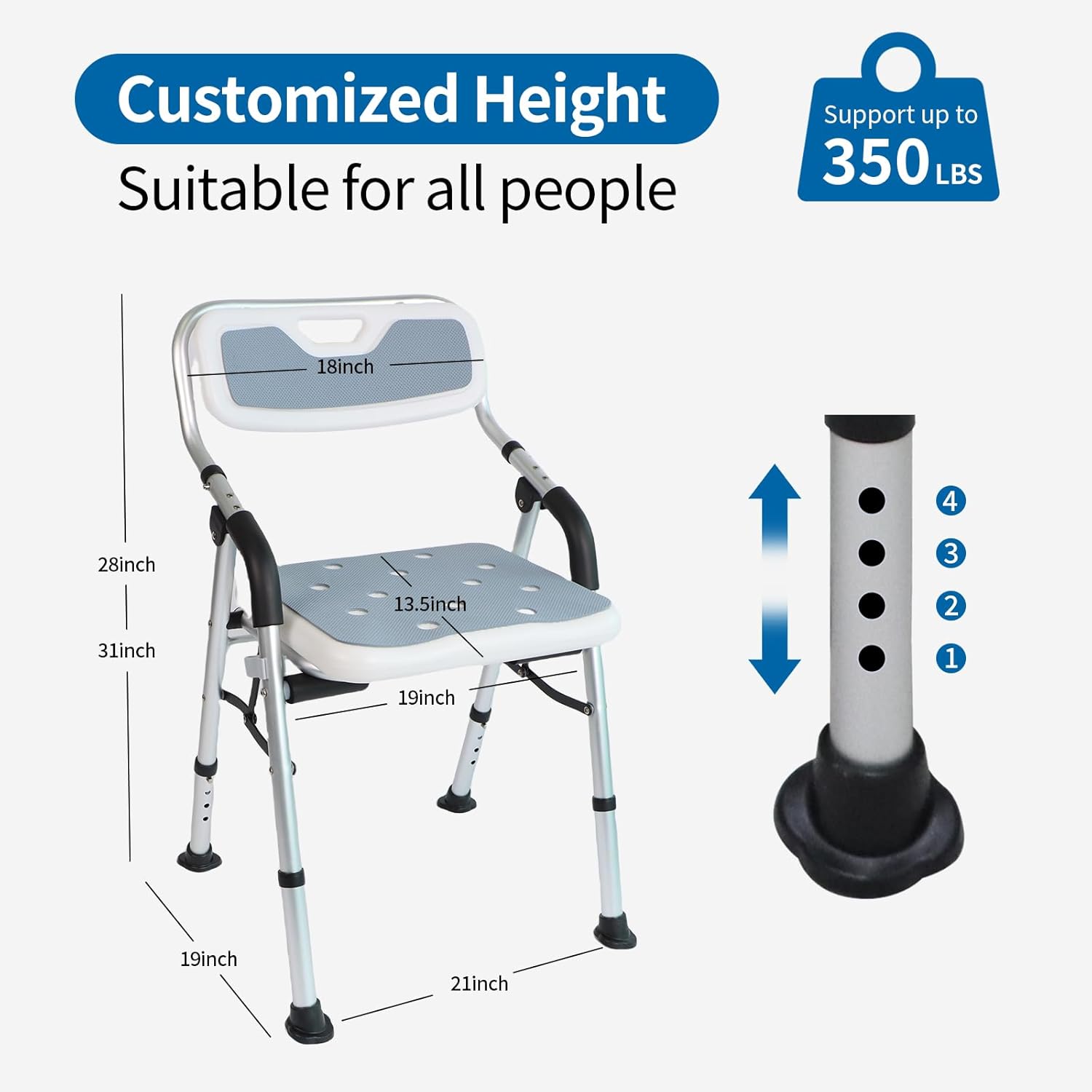 Shower Chair for Elderly & Disabled, Folding Shower Chair Seat with Arm and Back, Inside Shower Chair, Foldable Bathroom Chairs for Sitting, Portable for Travel – Collapsible, Compact & Comfortable - Image 5