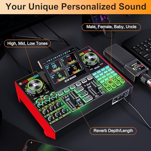 Podcast Microphone Bundle with Live Sound Card Audio Mixer, Podcast Equipment Bundle with 3.5mm Condenser Microphone for Pc/Phone Live Streaming Singing Gaming, Sound Board with Voice Changer, Denoise - Image 3