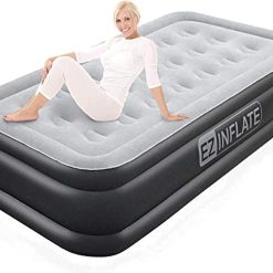 EZ Inflate Air Mattress with Built in Pump – Twin Size Double-High Inflatable Mattress with Flocked Top – Easy Inflate, Waterproof, Portable Blow Up Bed for Camping & Travel