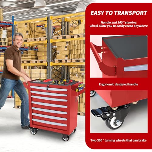 Rolling Tool Chest, Metal Tool Box with 5 Drawers, Lockable Garage Storage Cabinets Sliding Tool Drawer Cart on Wheels Toolbox Organization Workbench for Workshop Warehouse Repair Shop - Image 32