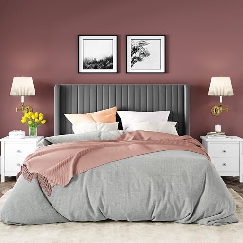 Allewie Queen Size Velvet Bed Frame/Vertical Channel Tufted Wingback Headboard/Upholstered Platform Bed/Strong Wooden Slats/No Box Spring Needed/Easy Assembly/Black - Image 34