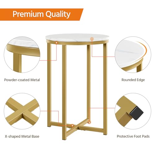 Yaheetech Faux Marble Side Table, 16in End Table Modern Accent Sofa Table w/X-Based, Round Tabletop, Sturdy Metal Legs for Living Room, Black - Image 6