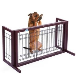 samnewrate Pet Fence Gate Free Standing Adjustable Dog Gate Solid Wood Construction Indoor