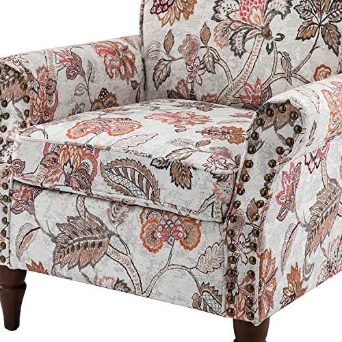 HULALA HOME Modern Wingback Accent Chair with Wood Legs & Removable Cushion, Comfy Upholstered Armchair with Nailhead Trim, Floral Pattern Single Sofa Chair for Living Room Bedroom, Blue - Image 19