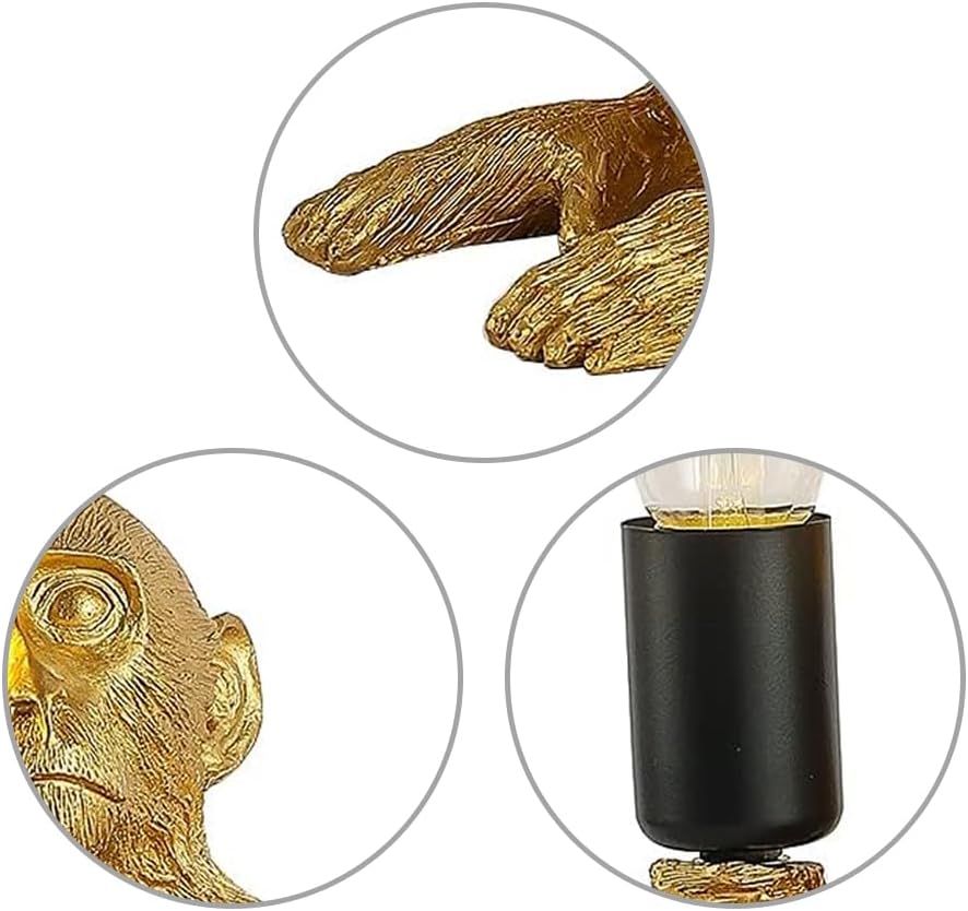 Resin Monkey Table Lamp,Industrial Table Lighting Fixture Vintage Resin Unique Sitting Monkey Table Lamp for Dining Living Room Bedroom Bar Cafe Decorative Hanging Lamp,Golden - Image 4