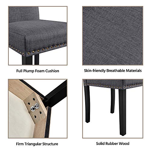 Yaheetech Upholstered Parsons Dining Chairs Set of 6, Fabric Dining Room Chairs Side Chair with Nailhead Trim and Wood Legs for Living Room, Padded Chairs, Khaki(3 Package) - Image 5