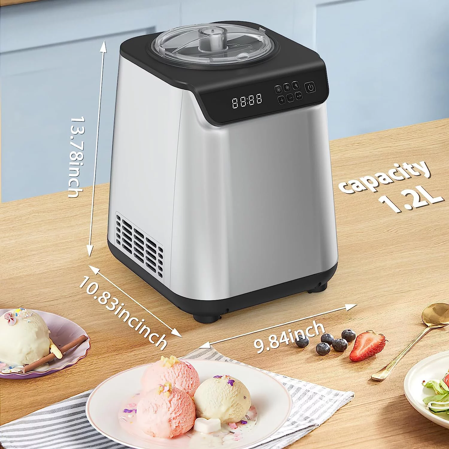 KISSAIR Upright Ice Cream Maker, Homemade Ice Cream Maker for Kids, Stainless Steel Machine with LED Display, 3 Modes for Gelato, Frozen Yogurt, Sorbet, 1.5L - Image 7