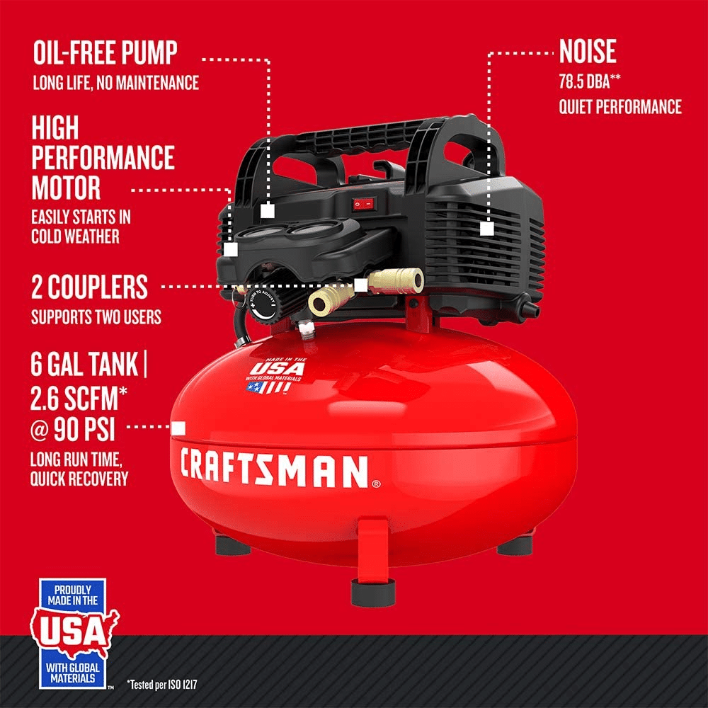 Craftsman 6 Gallon Pancake Air Compressor, Oil-Free, 150 PSI, Portable with Accessory Kit - Image 4