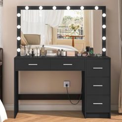 Alternative view of Makeup Vanity Desk with Mirror, 10 Lights, 5 Drawers, 3 Storage Shelves, 3 Color Modes & Adjustable Brightness Dressing Table, 35.4?? Desk, Black