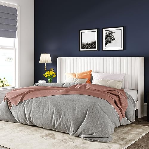 Allewie Queen Size Velvet Bed Frame/Vertical Channel Tufted Wingback Headboard/Upholstered Platform Bed/Strong Wooden Slats/No Box Spring Needed/Easy Assembly/Black - Image 86