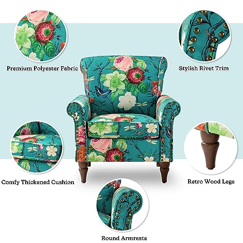 HULALA HOME Modern Wingback Accent Chair with Wood Legs & Removable Cushion, Comfy Upholstered Armchair with Nailhead Trim, Floral Pattern Single Sofa Chair for Living Room Bedroom, Blue - Image 27