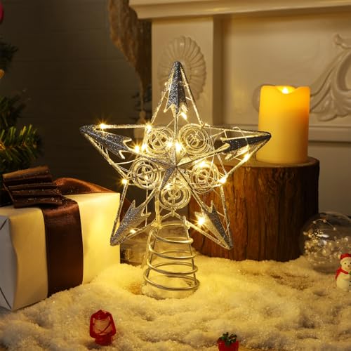 Juegoal Star Tree Topper with 20 LED Lights, Metal Golden Lighted Treetop Ornaments, Battery Powered Light Up Christmas Tree Decorations, 6.5 x 6.5 Inches - Image 4