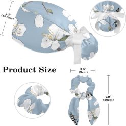 Alternative view of Scrub Surgical Hat,Cycling Hat with Buttons and Cotton Sweatband,Bee and Spring Blossom