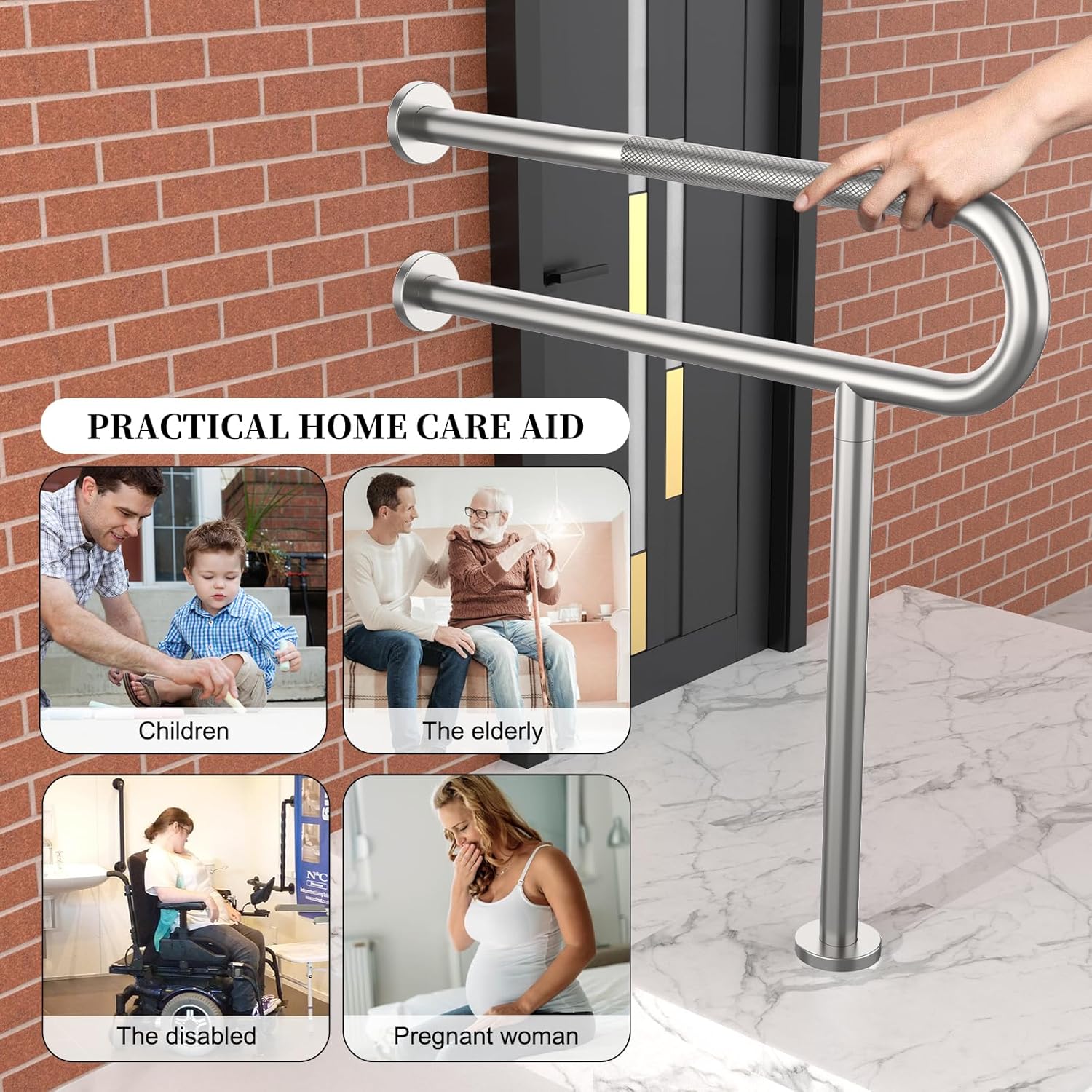 Toilet Support Rail 31.3X 31.5 Inch, Munzong Anti-Slip Satin Brushed Nickel Handicap Grab Bar for Bathroom, Stainless Steel Knurled Safety handrails with Leg for Elderly Disabled Pregnant-1.25??Tube - Image 6