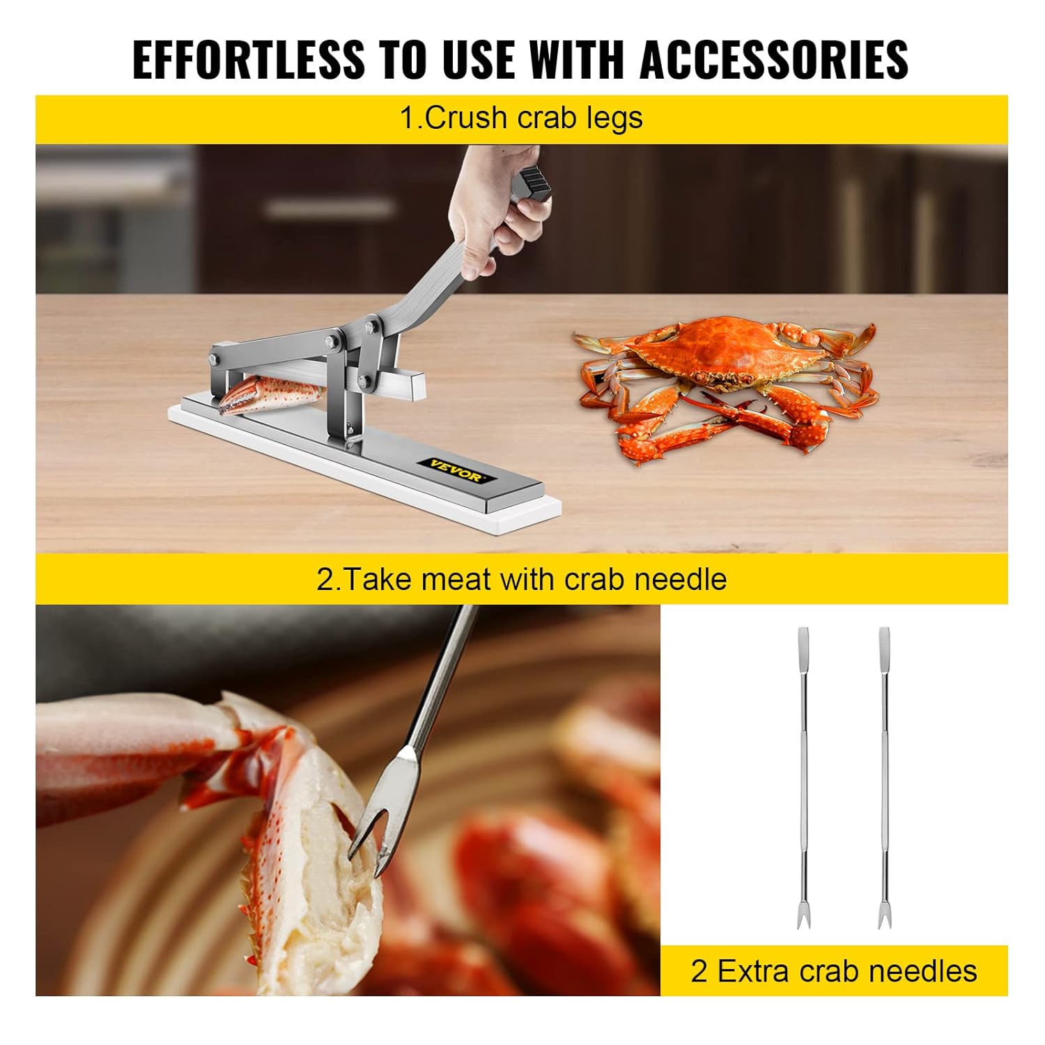 VEVOR Stone Crab Cracker with 2 Seafood Picks, Aluminum & Stainless Steel Construction Shellfish Shucker, Seafood Tools Set for Lobster and Crab Legs Pack of 2 - Image 5