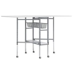 Alternative view of Sew Ready Mobile Folding Height Adjustable Quilting Fabric Cutting Table with Sewing Board Grid and Storage in Silver/White Top
