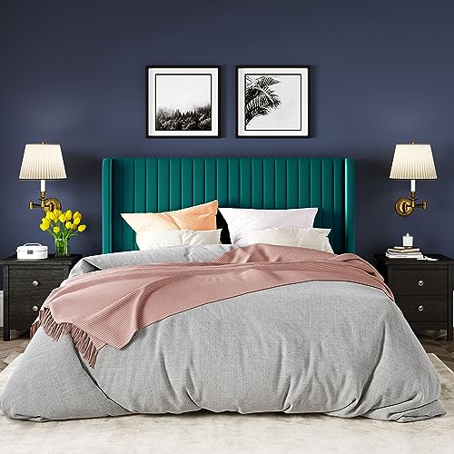 Allewie Queen Size Velvet Bed Frame/Vertical Channel Tufted Wingback Headboard/Upholstered Platform Bed/Strong Wooden Slats/No Box Spring Needed/Easy Assembly/Black - Image 31