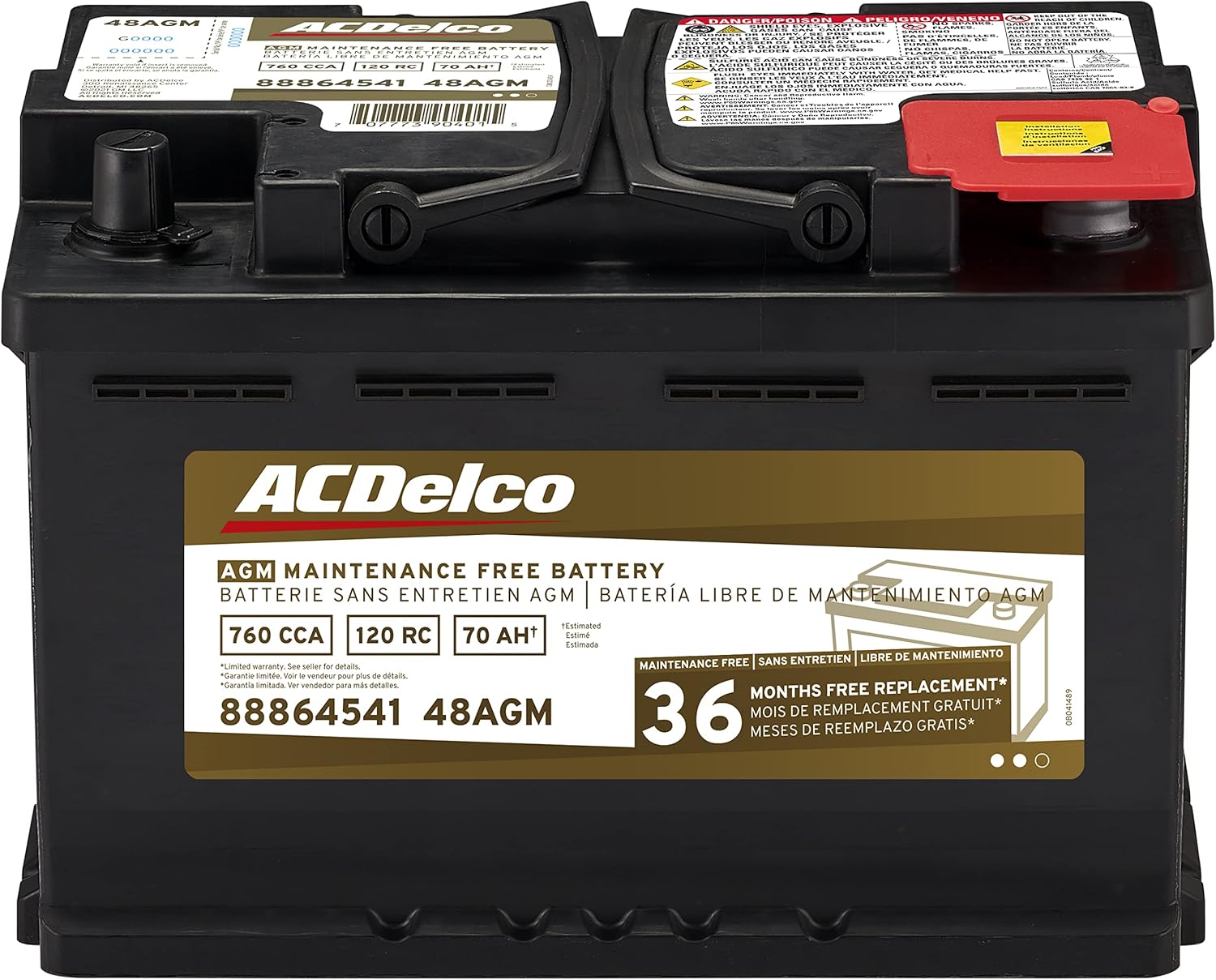 ACDelco Gold 48AGM 36 Month Warranty AGM BCI Group 48 Battery, Black