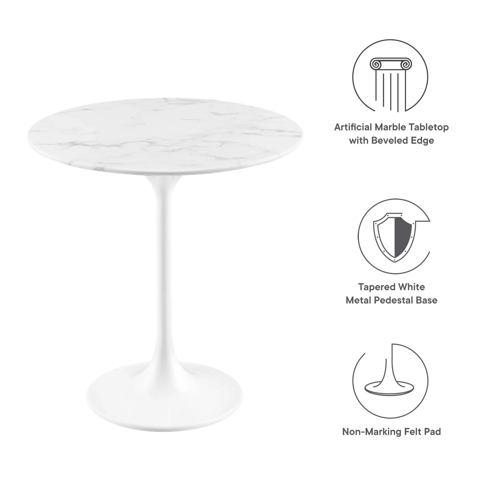 Modway Lippa 20 Round Artificial Marble Side Table in White White - Image 6