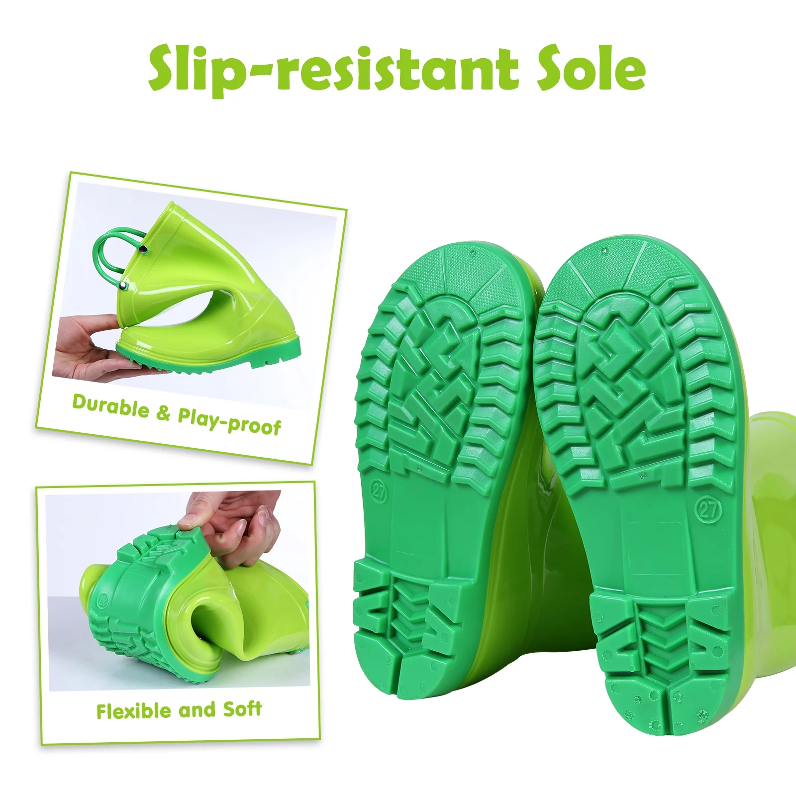 Litfun Toddler Kids Rain Boots for Boys Girls, Size 8 Toddler, Green - Image 2